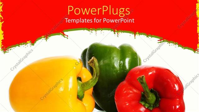  Presentation with pepper - Yellow, green and red pepper on white background