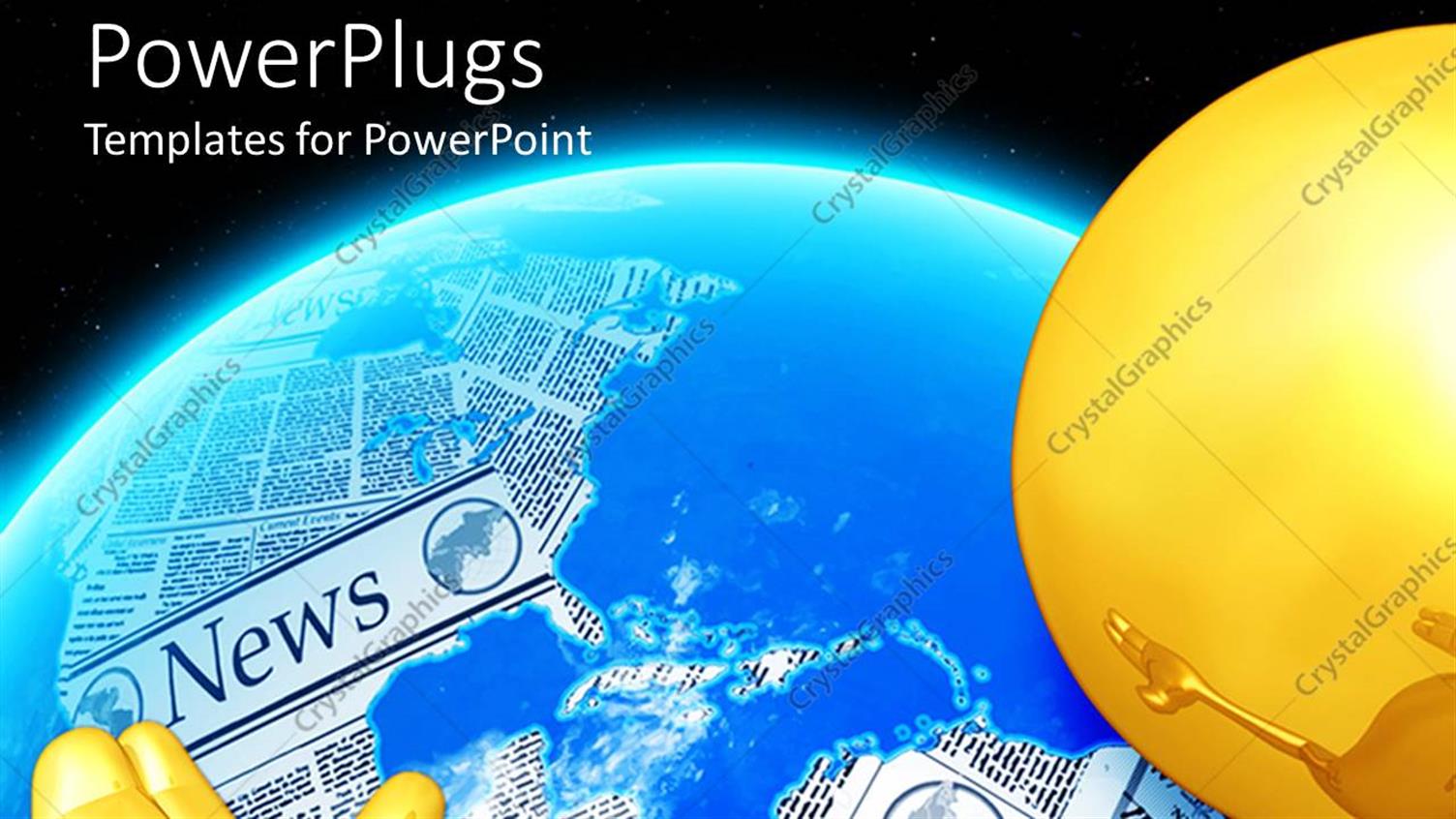 Featuring Yellow Hand and Head with Glowing Globe and World Map Made of Newspapers