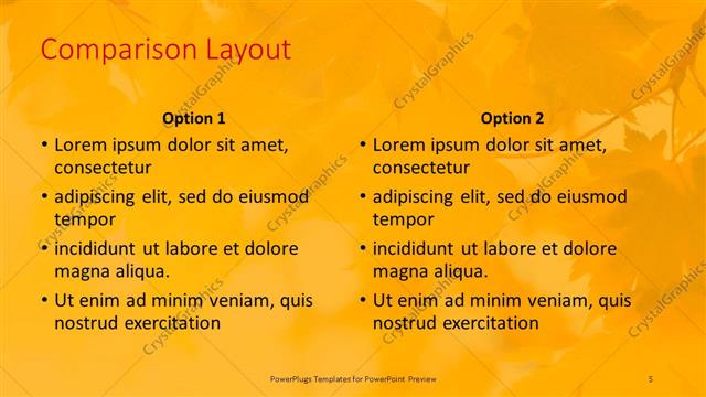 Comparison presentation slide layout