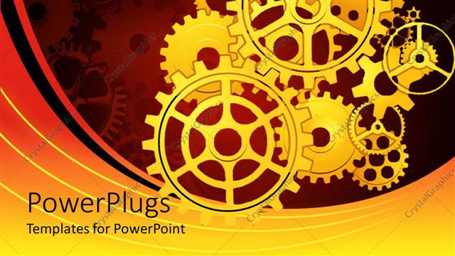  Presentation with mechanical - Yellow mechanical gears placed for moving the mechanism on red and yellow background