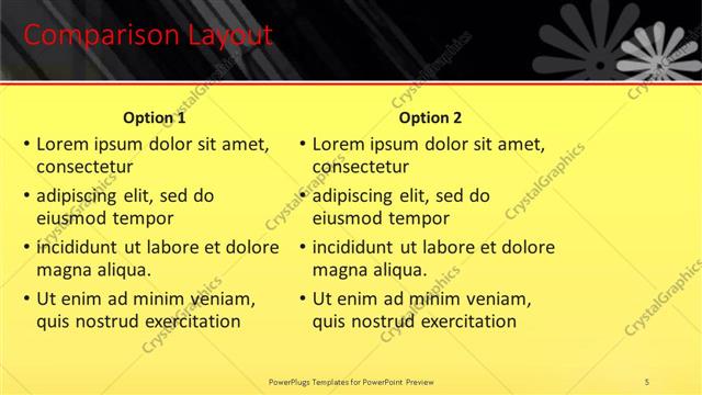 Comparison presentation slide layout