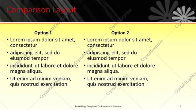 Comparison presentation slide layout
