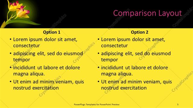 Comparison presentation slide layout