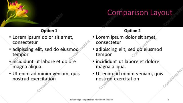 Comparison presentation slide layout