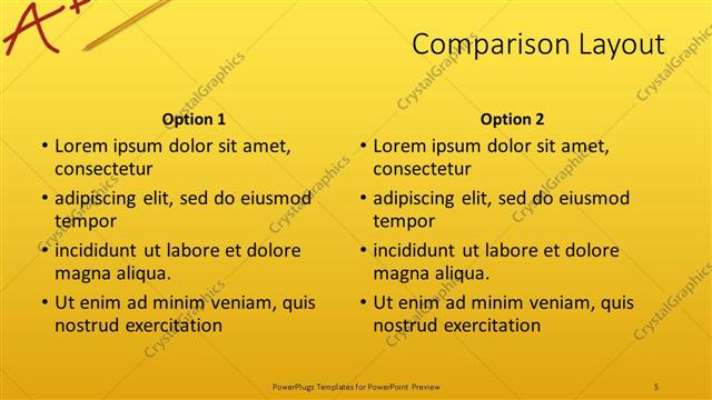 Comparison presentation slide layout