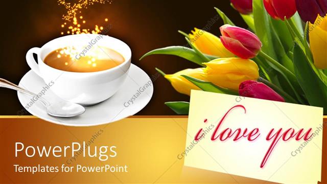  Presentation with tulips - Yellow and pink colored tulips beside a cup of coffee