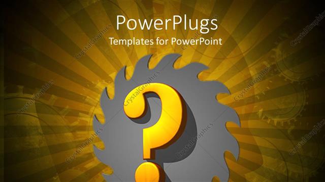  Presentation with blade - Yellow question mark close up inside gray circular saw blade