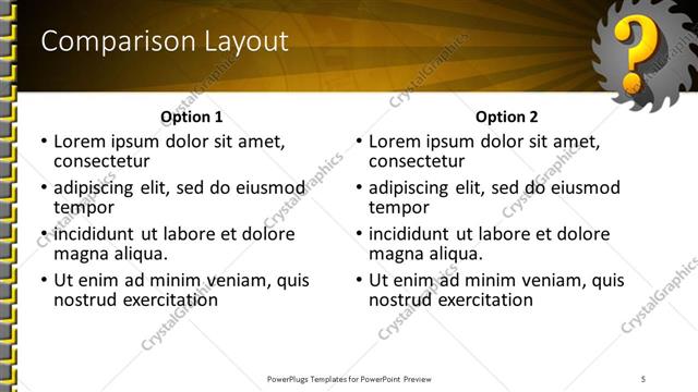 Comparison presentation slide layout
