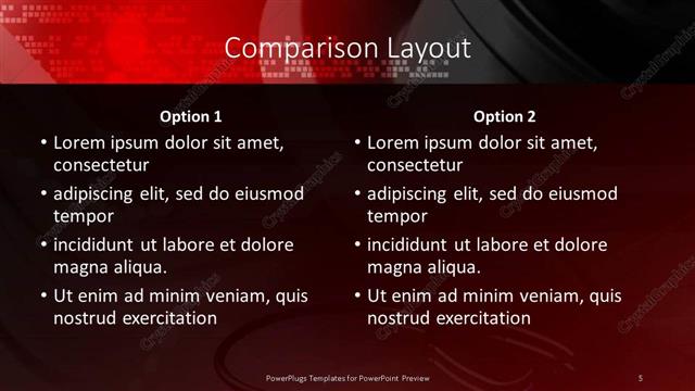 Comparison presentation slide layout