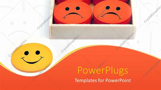  Presentation with yellow orange - Yellow smiling face next to box filled with orange frowning faces