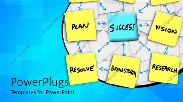  Presentation with blue yellow - Yellow sticky notes with blue note at center written SUCCESS