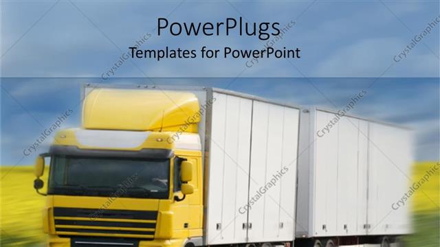  Presentation with road yellow - Yellow truck with two tows speeding on a country road