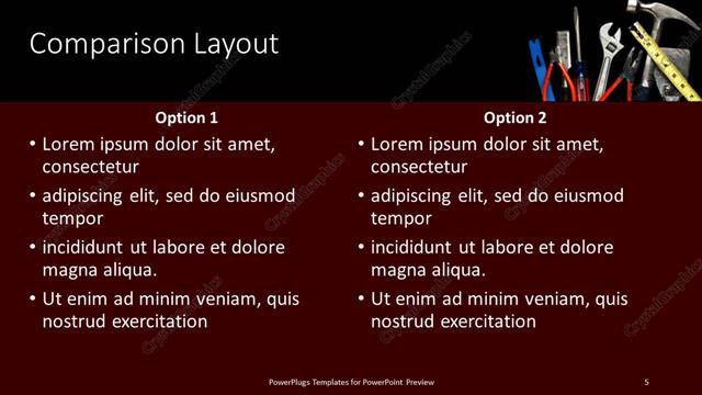 Comparison presentation slide layout