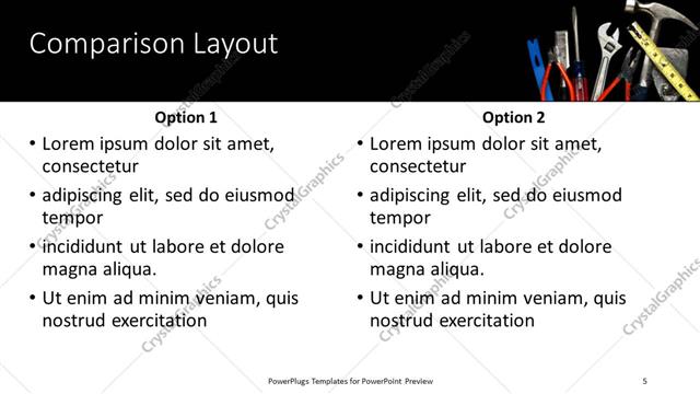 Comparison presentation slide layout