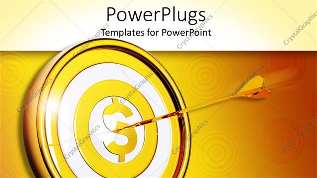  Presentation with gold dollar sign - Yellow, white and gold target with yellow dollar sign in the center and gold arrow in the dollar sign's center