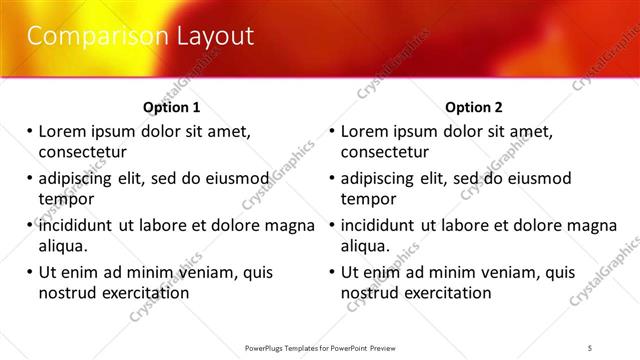 Comparison presentation slide layout