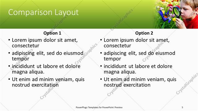 Comparison presentation slide layout
