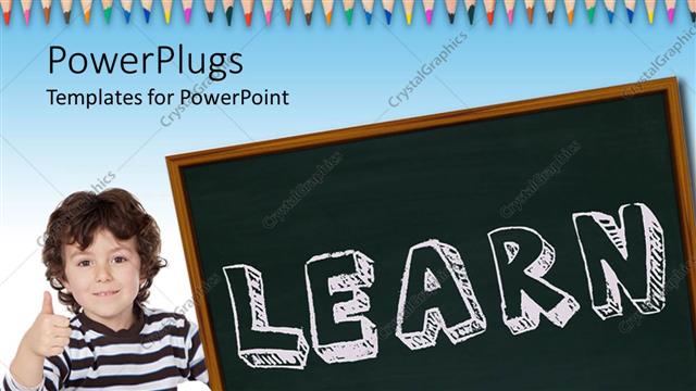  Presentation with chalk board - Young boy with thumbs up ready to learn with chalk board