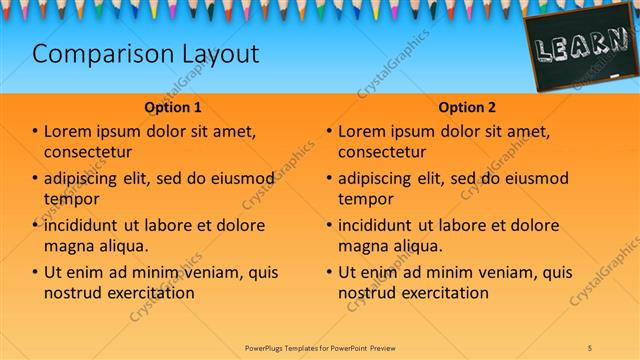 Comparison presentation slide layout