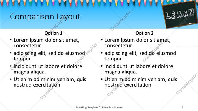Comparison presentation slide layout