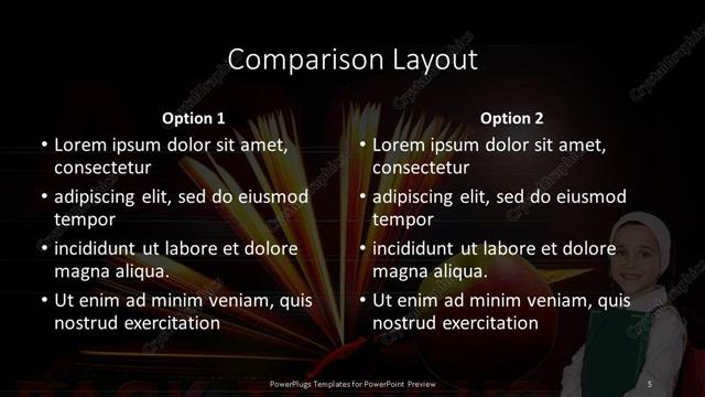 Comparison presentation slide layout