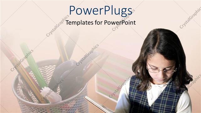  Presentation with wide - A young girl on glasses reading a wide book