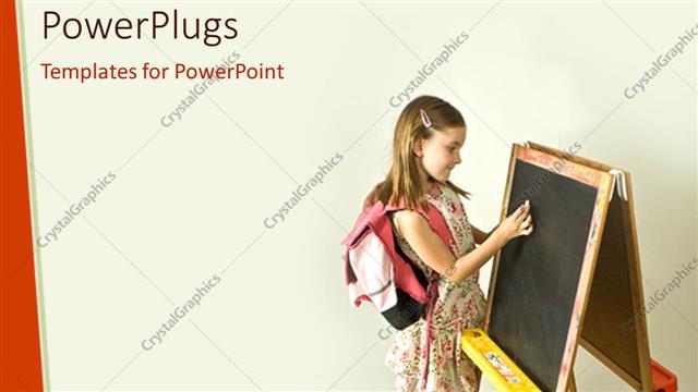  Presentation with education pink - Young girl with pink backpack writing on chalkboard