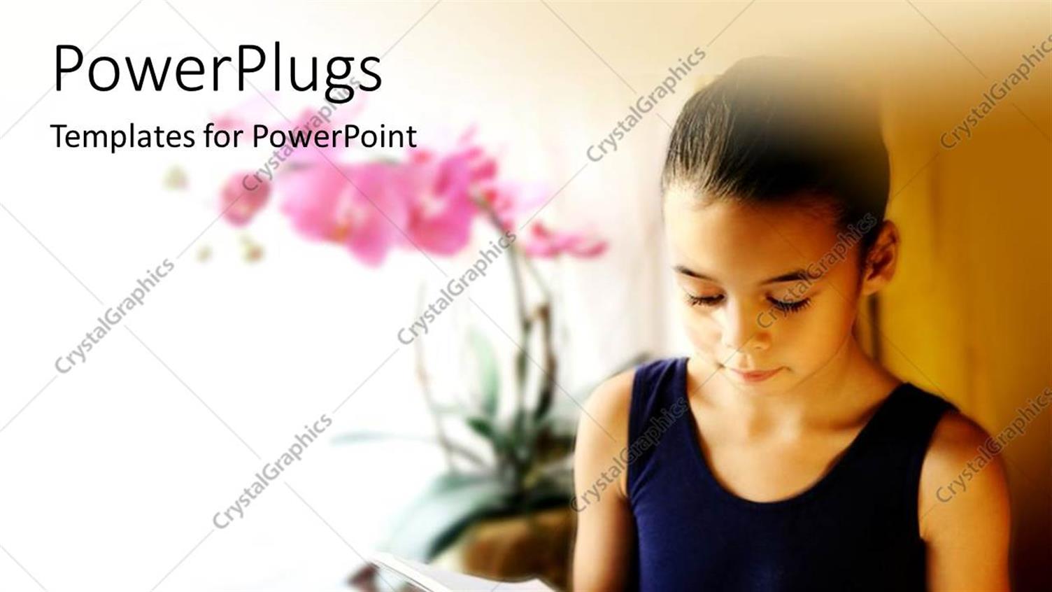 Featuring Young Girl Reading from Book Near Window with Flower in Vase