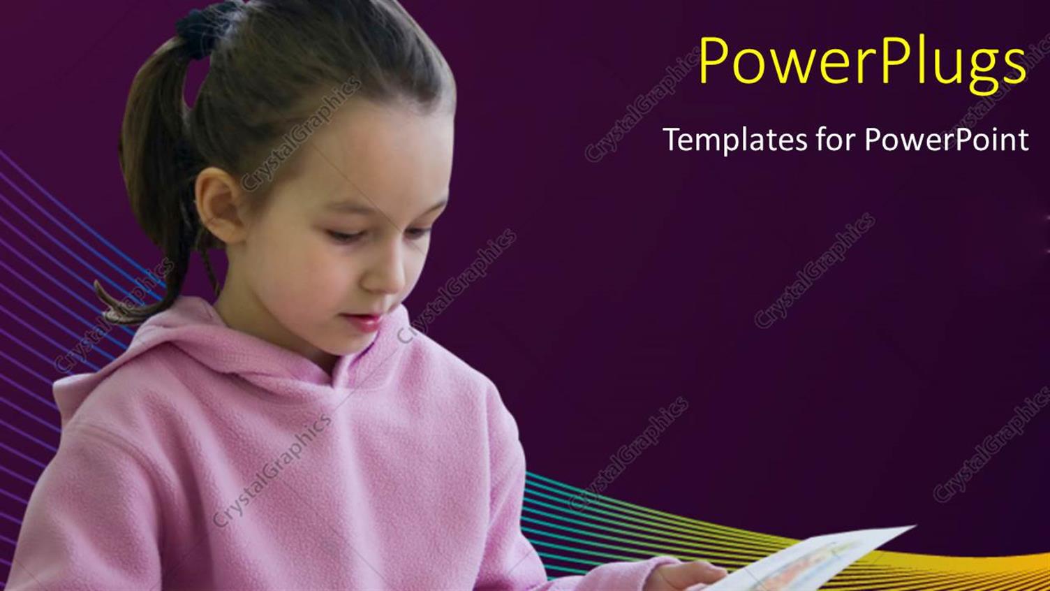 Featuring Young Girl Reading from a Book on Purple Background