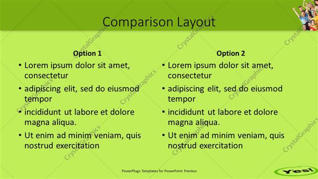 Comparison presentation slide layout