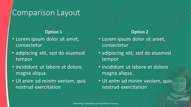 Comparison presentation slide layout