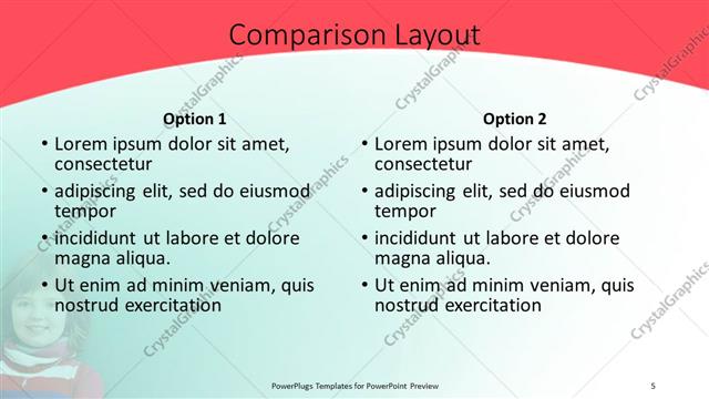 Comparison presentation slide layout