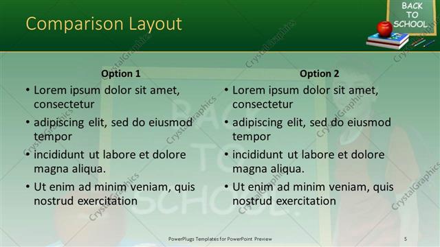 Comparison presentation slide layout