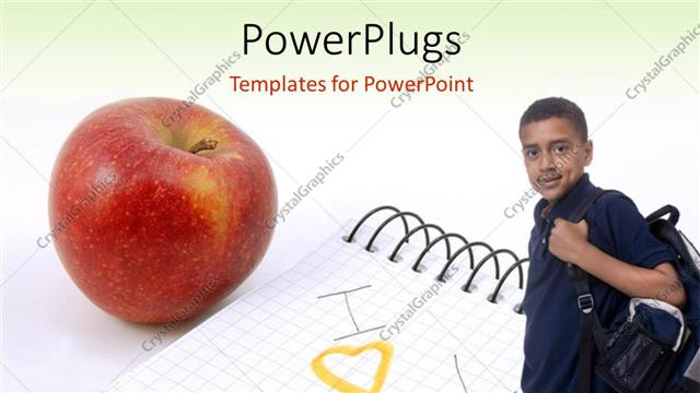  Presentation with school apple - Young lad carrying backpack with red apple and notepad