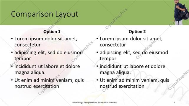 Comparison presentation slide layout