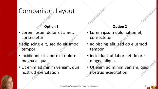 Comparison presentation slide layout