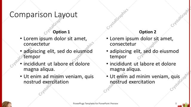 Comparison presentation slide layout