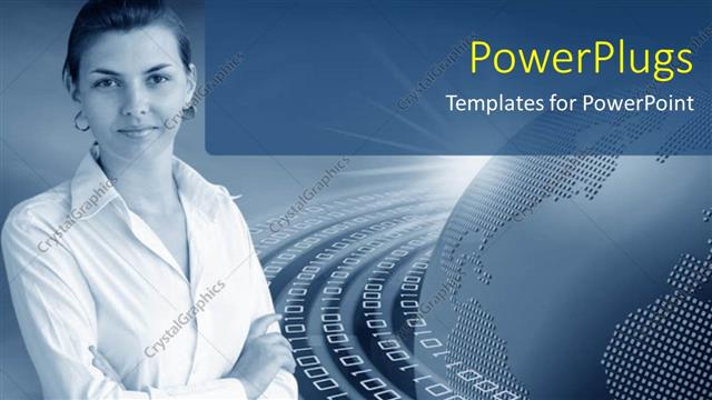  Presentation with binary - Young lady over grey background with binary numbers around earth globe