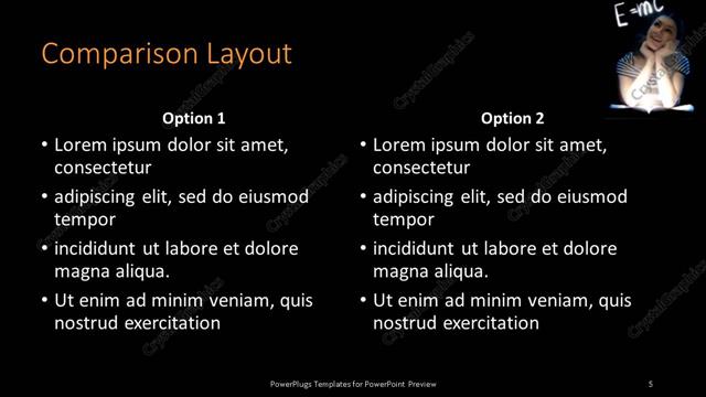 Comparison presentation slide layout