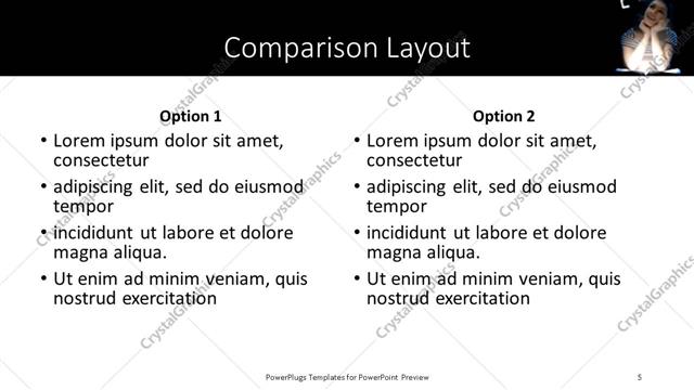 Comparison presentation slide layout