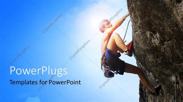  Presentation with effort - A person climbing the mountain with bluish background