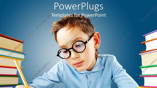  Presentation with glasses - A young male kid with glasses holding a pencil and studying