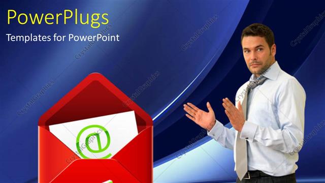  Presentation with points - Young man points towards red envelop with email symbol as content