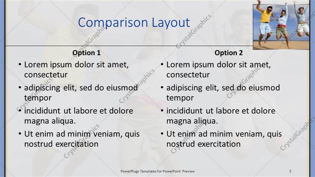 Comparison presentation slide layout