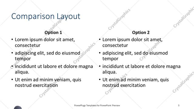 Comparison presentation slide layout