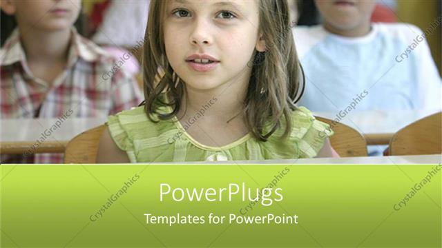  Presentation with room - Young pretty little girl in green in a class room