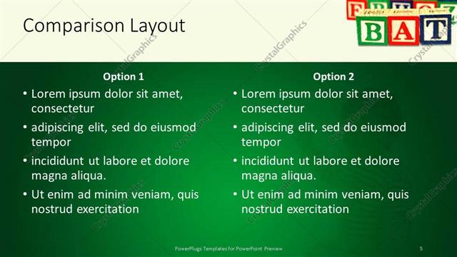 Comparison presentation slide layout