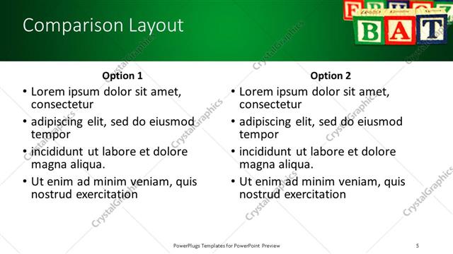 Comparison presentation slide layout