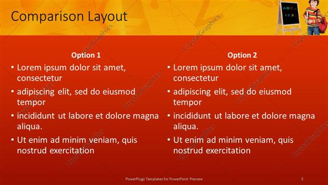Comparison presentation slide layout