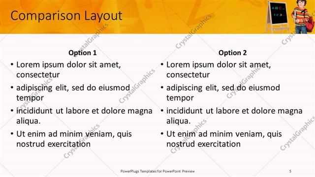 Comparison presentation slide layout